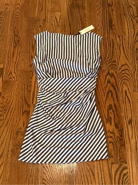 Navy and White Striped Sleeveless Sheath Dress